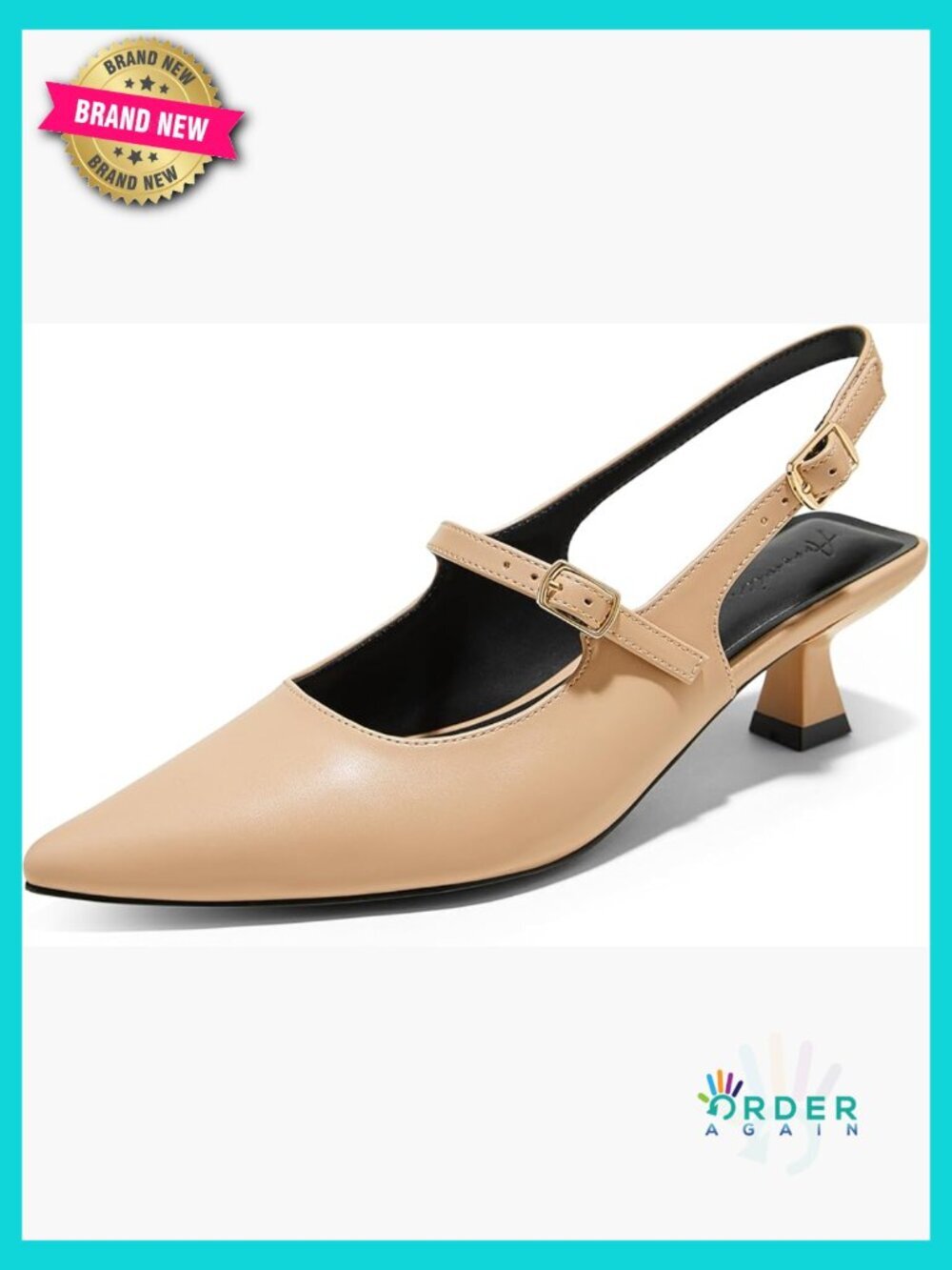 Chic Kitten Heels Slingback Pumps 2 Inch Comfortable Dress Shoes Pointed Toe